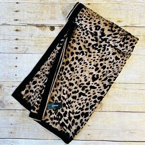 Avenue Leopard Print Scarf Silk Rayon Blend Black Tan Animal Print Wrap Scarf